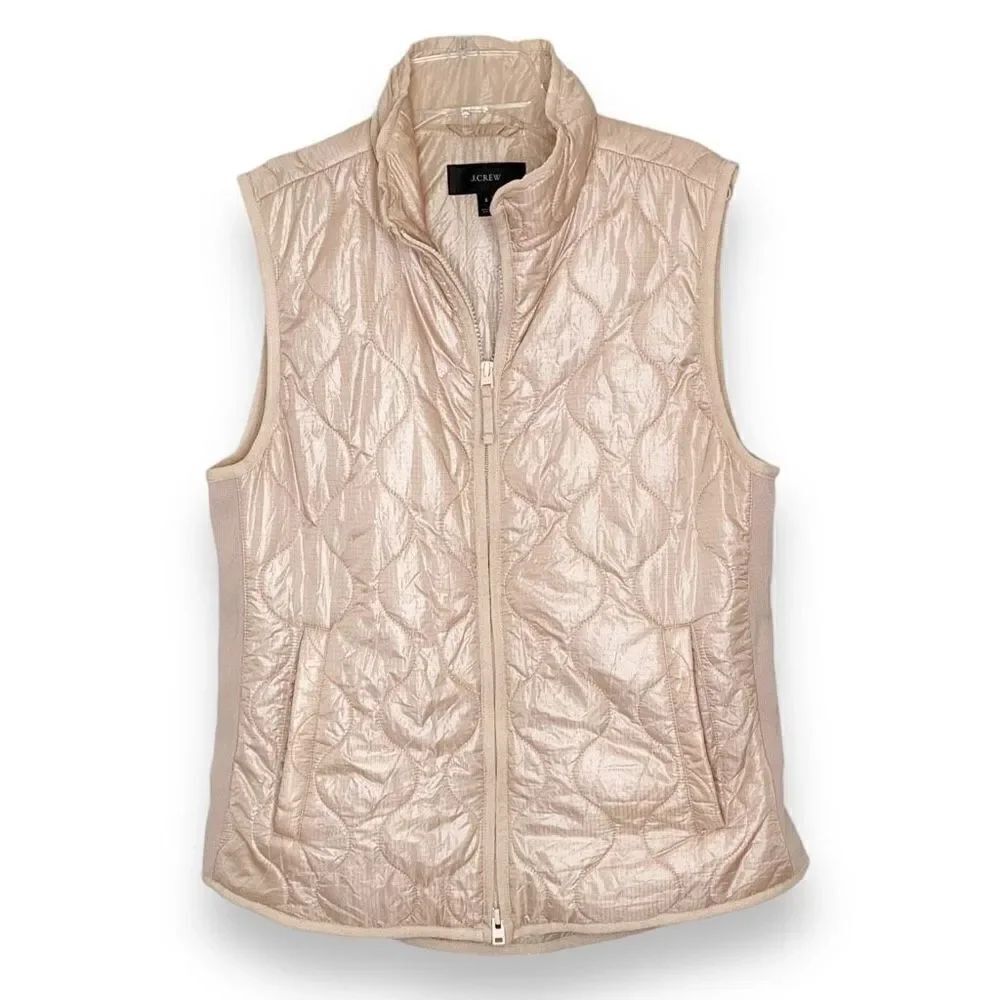 J. Crew Vest S Quilted Primaloft Pale Pink Full Zip Up Mock Neck Women’s Size S